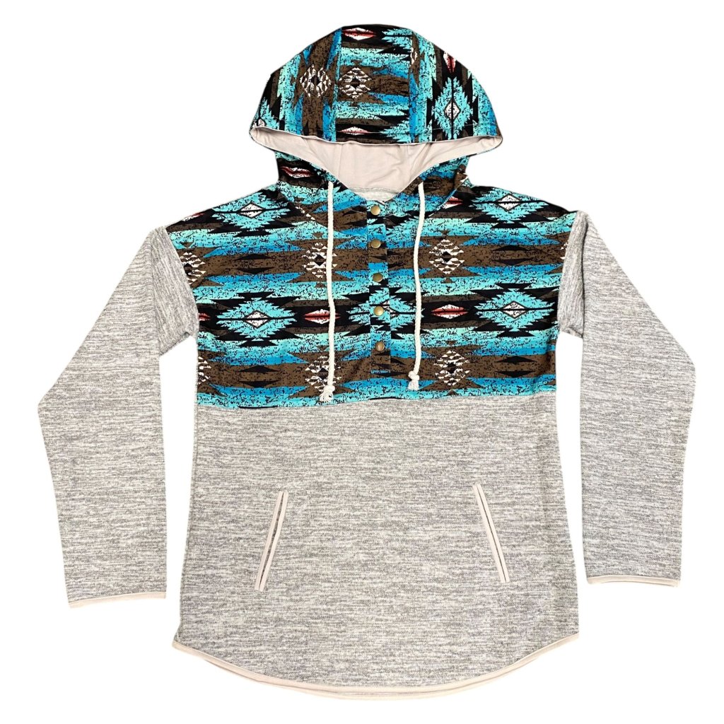 Nwot Southwestern Womens L Aztec Print Hoodie Snaps Drawstring Kangaroo Pockets